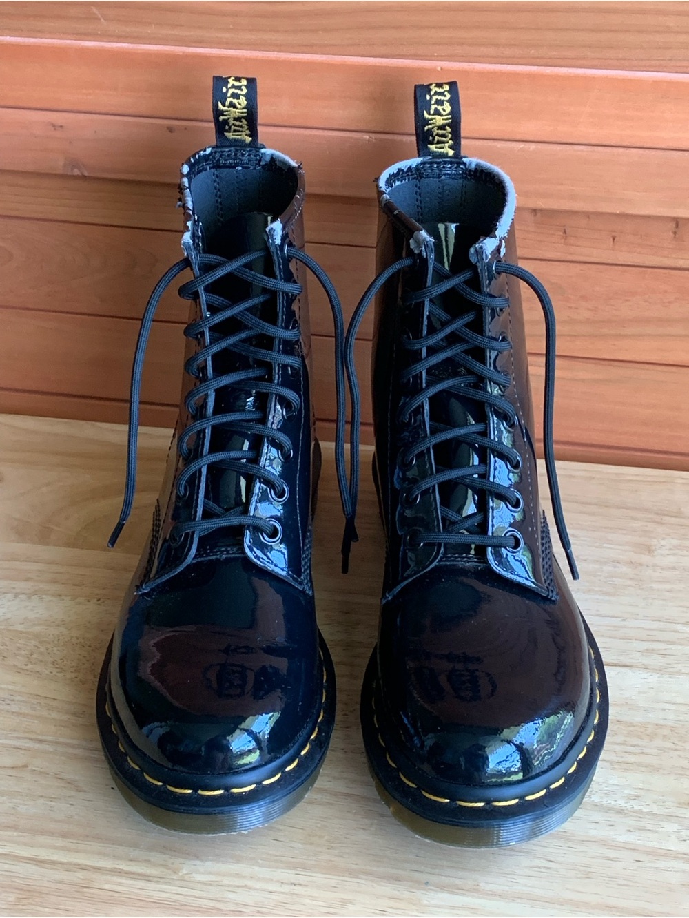 Dr. Martens Black Patent Leather Lace-Up Ankle Boots, 8